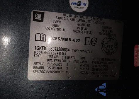 2007 GMC Yukon Xl 1500 Denali из США, поврежденный, VIN 1GKFK66807J209834